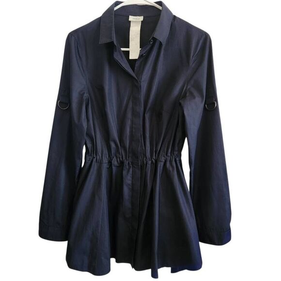 Akris Punto Tops - Akris Punto Tunic Top Womens 8 Button Front Drawcord Black Careerwear Roll Tab S